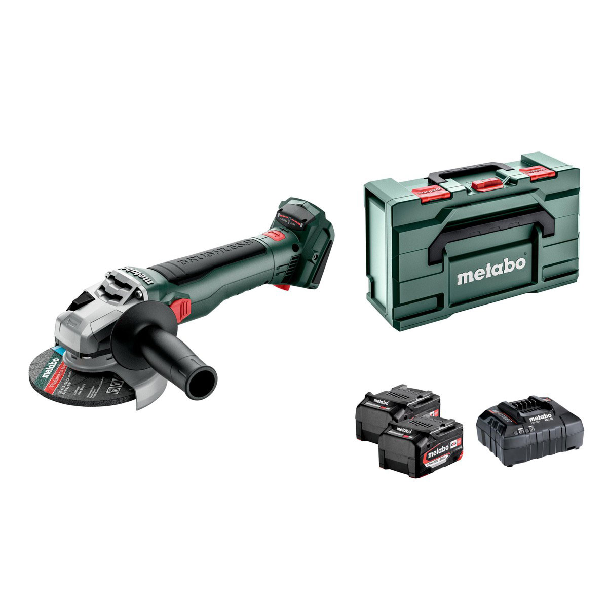 Metabo 18V W 18 LT BL 11-125 Akku-Winkelschleifer mit 2x 4 Ah Akkus, Ladegerät und Koffer