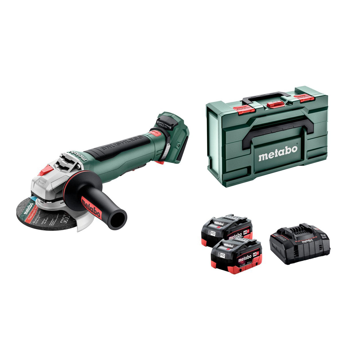 Metabo WPB 18 LT BL 11-125 QUICK 18V Akku-Winkelschleifer mit 2x 5.5 Li-HD Akkus, Ladegerät und Koffer
