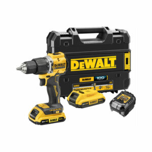DeWalt DCD100YD2T-QW 18V Akku-Schlagbohrschrauber mit 2x 2 Ah Akkus, Ladegerät und Koffer, Spezial-Set 100 Jahre DeWalt