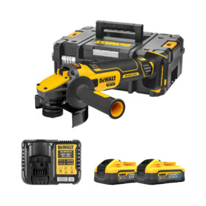 DeWalt DCG409H2T-QW 18V Akku-Winkelschleifer 125mm (bürstenlos), mit 2x 5Ah POWERSTACK Akkus, Ladegerät und Koffer