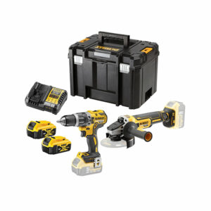 DeWalt DCK2080P2T-QW 18V XR DCD796 Bürstenloser Akku-Schlagbohrschrauber & DCG405 Akku-Winkelschleifer Doppeltpackung, 2x 5Ah Akkus, Ladegerät und Koffer