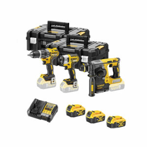 DeWalt DCK368P3T-QW Bürstenloser 18V XR 3 Maschinen Kit DCD796 Akku-Schlagbohrschrauber, DCF887 Akku-Schlagschrauber und DCH273 SDS+ Akku-Schlagbohrer mit 3x 5.0Ah Batterien, Ladegerät  und  2x TSTAK Koffer