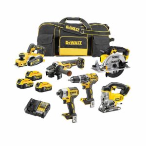 Dewalt DSET7 DCD796 + DCF887 + DCS331 + DCP580 + DCS391 + DCG405 18V 6 Maschinen Elektrowerkzeug Set mit 3x 5Ah Akkus Ladegerät und Tasche
