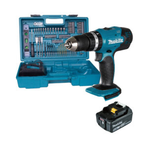 Makita DHP453TX12 18V Akku-Schlagbohrschrauber mit 101 Zubehörteilen, 1x 5 Ah Akku, Ladegerät und Koffer