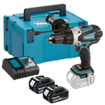 Makita DHP458RTJ 18V Kompakt 2-Gang Akku-Schlagbohrschrauber mit 2x 5.0Ah Batterien, Ladegerät und Makpac Koffer Typ 2