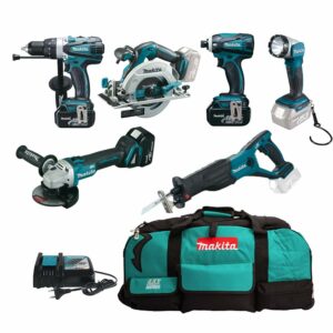 Makita DLX6076T 18V 6-Maschinen Akku-Spezialset LXT mit 3x 5Ah Akkus, Ladegerät und Tasche
