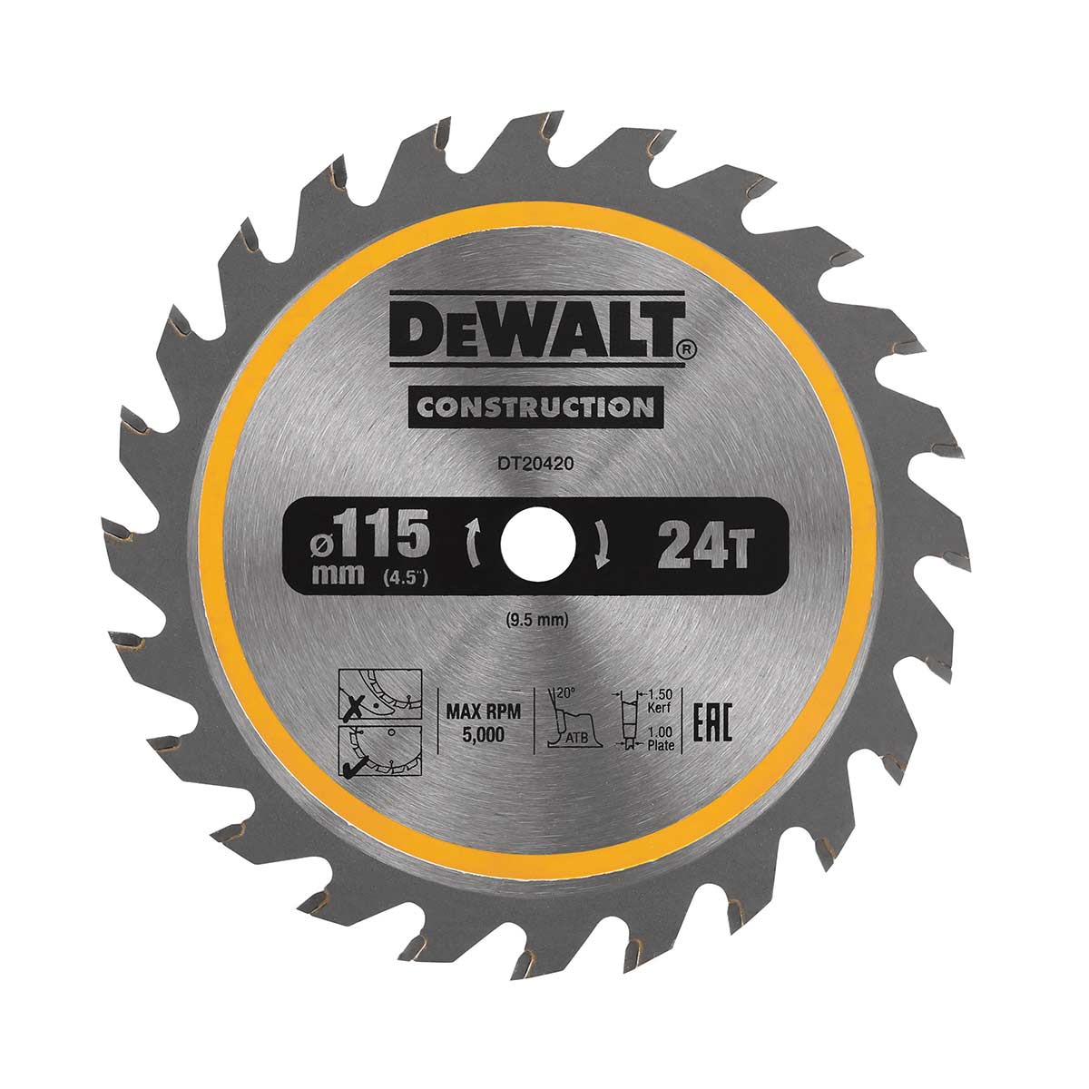 DeWalt DT20420-QZ Construction Circ Saw Blade Cordless - Framing 115mm 24T