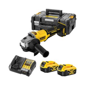 125 mm Akku-Winkelschleifer mit 9000 rpm, bürstenlosem Motor und XR FLEXVOLT Kompatibilität. Mit Kickback-Schutz und 1,6 kg Gewicht.