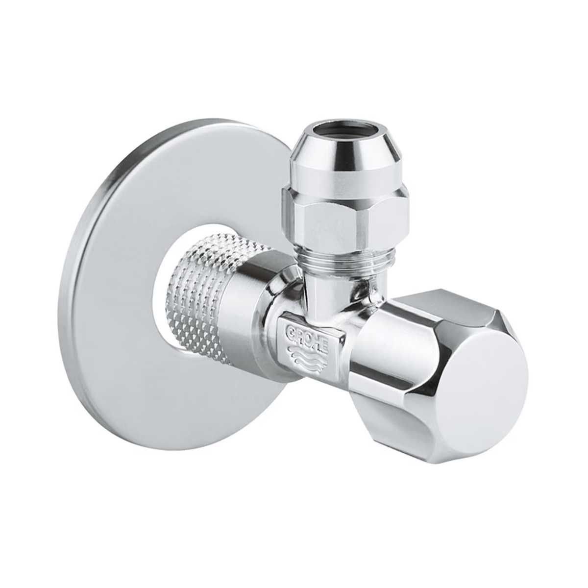 Detailansicht des 3/8-Zoll-Abgangs und der GROHE Long-Life Chromoberfläche