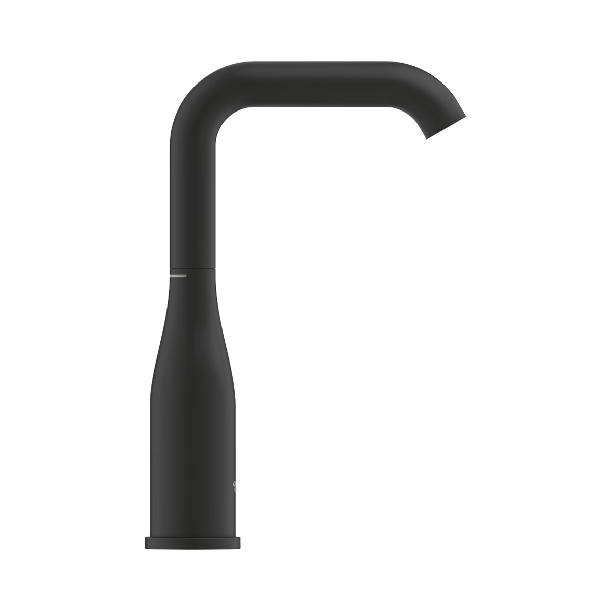 Schwenkbarer Auslauf mit AquaGuide Mousseur und Zugstangen-Ablaufgarnitur der GROHE Essence Waschtischarmatur in Matt Black