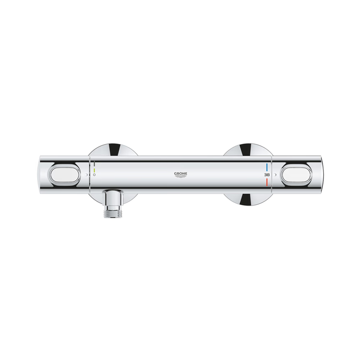 Bedienelemente der GROHE Grohtherm 500 mit SafeStop Sicherheitssperre bei 38 °C