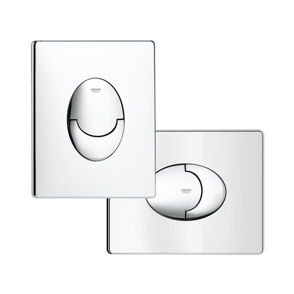 Detailansicht der Dual-Flush-Bedientasten der GROHE Skate Air Betätigungsplatte