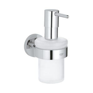 GROHE Essentials Seifenspender 40448001 mit verchromtem Wandhalter und satiniertem Glasbehälter