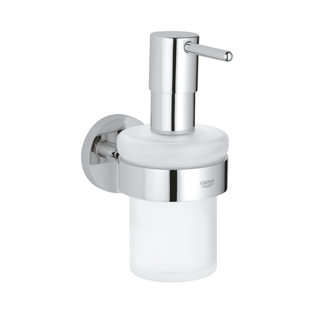GROHE Essentials Seifenspender 40448001 mit verchromtem Wandhalter und satiniertem Glasbehälter