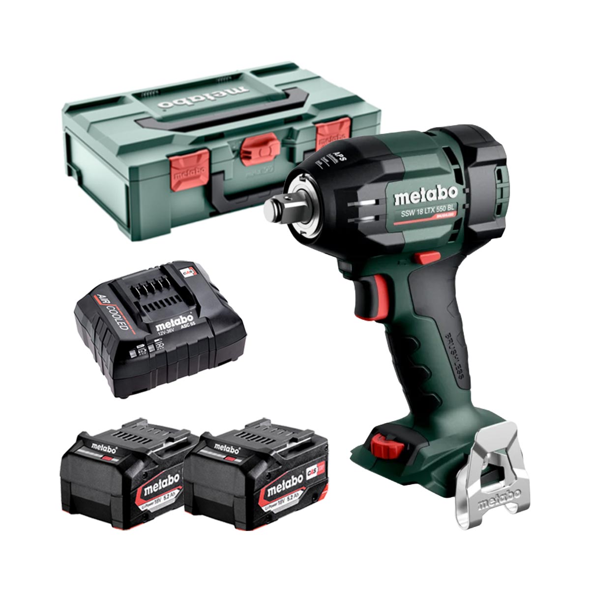 Metabo 18V SSW 18 LTX 550 BL Akku-Drehschlagschrauber mit 2x 5.2 Ah Akkus, Ladegerät und Koffer