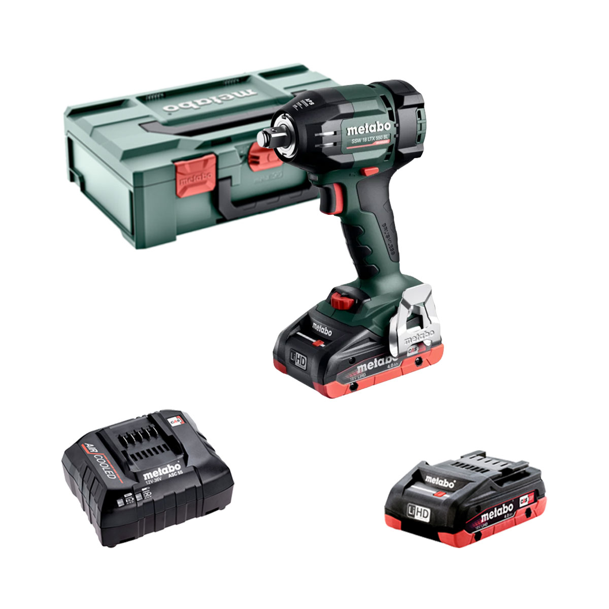 Metabo 18V SSW 18 LTX 550 BL Akku-Drehschlagschrauber mit 2x 4 Ah Akkus, Ladegerät und Koffer