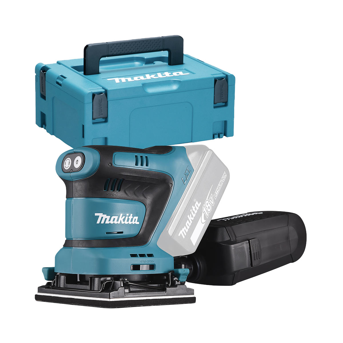Makita DBO480ZJ 18-V-LXT Akku-Schwingschleifer mit quadratischer Schleifplatte