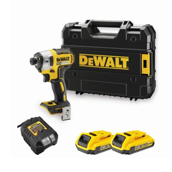 DeWalt 18V XR bürstenloser Akku-Schlagschrauber mit 2x 2Ah Batterien, Ladegerät und Koffer