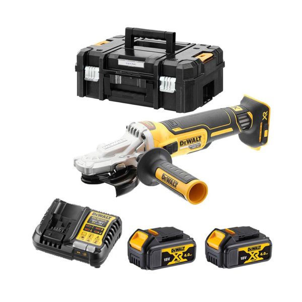 DeWalt DCG405FM2 18V XR Bürstenloser 125 mm Akku-Winkelschleifer mit 2X 4Ah Akkus Ladegerät und Koffer