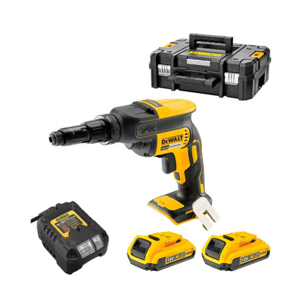 DeWalt 18V Bürstenloser Universalschrauber mit 2x 2Ah Akkus, Ladegerät und TSTAK Koffer