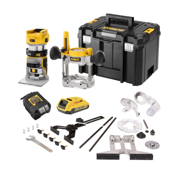 DeWalt 18V Akku-Kombifraese mit 1x 2Ah Akku, Ladegerät und Koffer