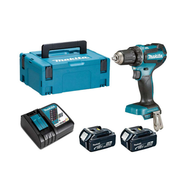 Makita DDF485RTJ 18V LXT Bürstenloser 2-Gang-Bohrschrauber mit 2x 5Ah Akkus, Ladegerät und Koffer