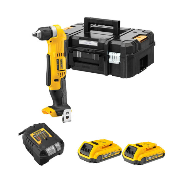 DeWalt XR 18V Akku-Winkelbohrmaschine mit 2x 2Ah Akkus, Ladegerät und Koffer