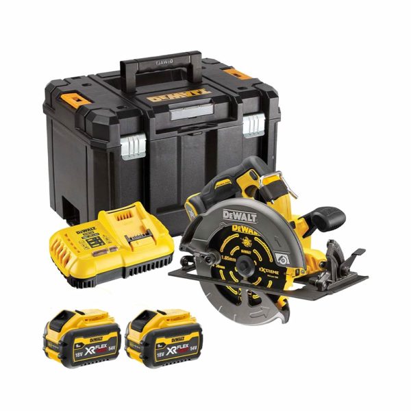 DeWalt DCS578X2 54 Volt XR FLEXVOLT Akku-Handkreissäge (190 mm / bürstenlos) mit 2x 9Ah Akkus, Ladegerät und Koffer