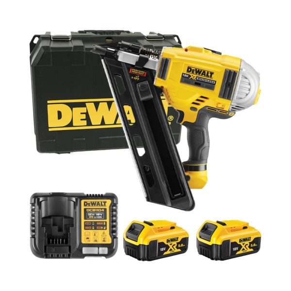 DeWalt DCN695P2 18V Zwei-Stufen-Akku-Nagler 90mm (Einzelauslösung mit Sicherungsfolge) (bürstenlos) 2x 5Ah Akkus, Ladegerät und Koffer