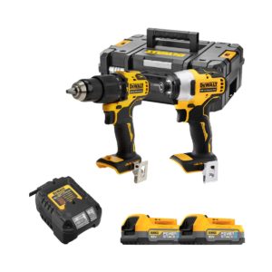 DeWalt 18V Doppelpack Elektrowerkzeug Set DCD709N + DCF809N mit 2x POWERSTACK 1.7 Ah Akkus, Ladegerät und Koffer