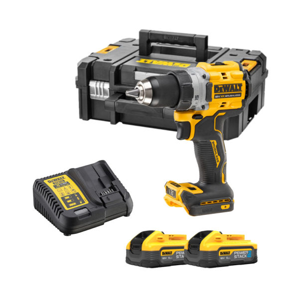 DeWalt 18V Akku-Bohrschrauber mit 2x POWERSTACK 5 Ah Akkus, Ladegerät und Koffer