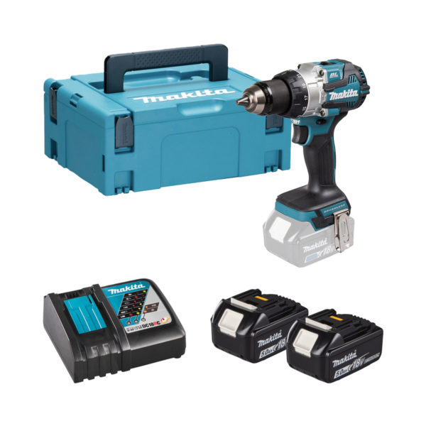 Makita 18V Akku-Schlagbohrschrauber mit 2x 5 Ah Li-ion Akkus, Ladegerät und Koffer