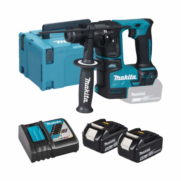 Makita 18V LXT bürstenloser SDS+ Bohrer mit 2x 5 Ah Akkus, Ladegerät und Koffer