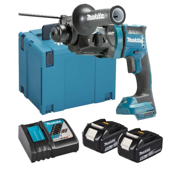 Makita 18V Li-ion Bürstenloser Akku-Bohrhammer LXT mit 2x 5 Ah Akkus, Ladegerät und Koffer