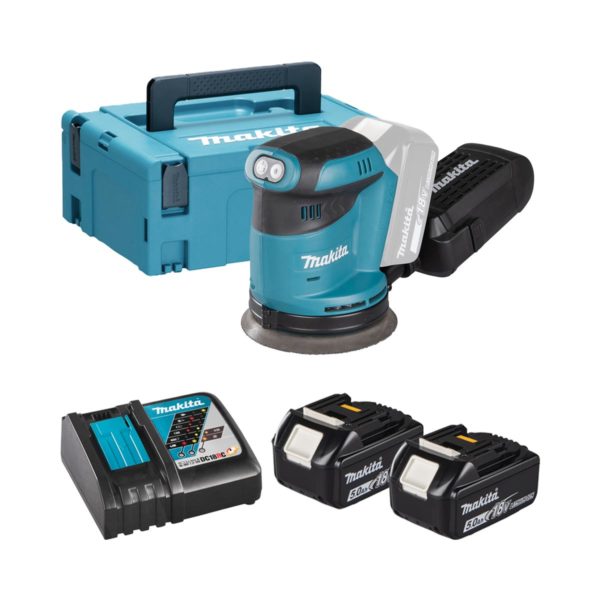 Makita 125 mm 18V Li-ion LXT Akku-Schleifmaschine mit 2x 5 Ah Akkus, Ladegerät und Koffer