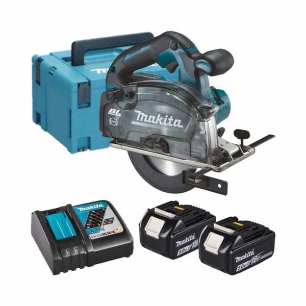 Makita 18V 150 mm Akku-Metallhandkreissäge mit 2x 5 Ah Akkus, Ladegerät und Koffer