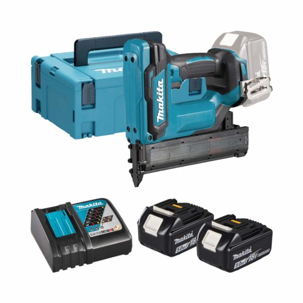 Makita 18V Stauchkopfnagler LXT mit 2x 5 Ah Akkus, Ladegerät und Koffer