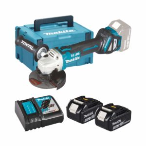 Makita 18V LXT 125 mm bürstenlos Akku- Winkelschleifer mit 2x 5 Ah Akkus, Ladegerät und Koffer