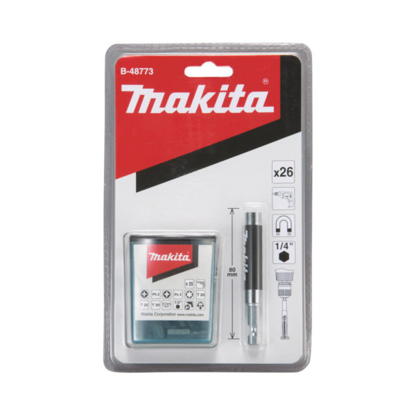 Makita Magnetischer Bithalter mit Schiebehülse, 80 mm, inkl. 25-tlg. Bitset