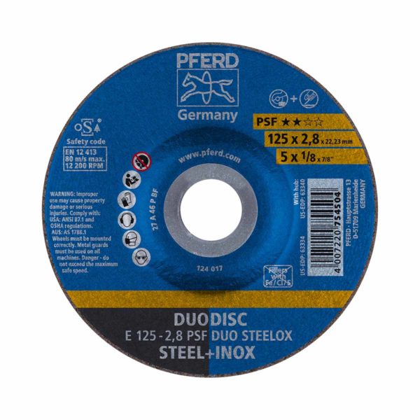 Pferd DUODISC Trenn-/Schleif. E 125x2,8x22,23 mm gekr. Uni.-Linie PSF DUO STEELOX f. Stahl/VA, 1 Stk.