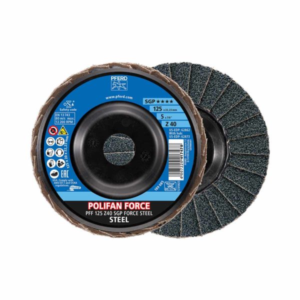 Pferd POLIFAN FORCE Fächerscheibe PFF 125x22,23 mm konisch Z40 Speziallinie SGP STEEL für Stahl, 10 Stück