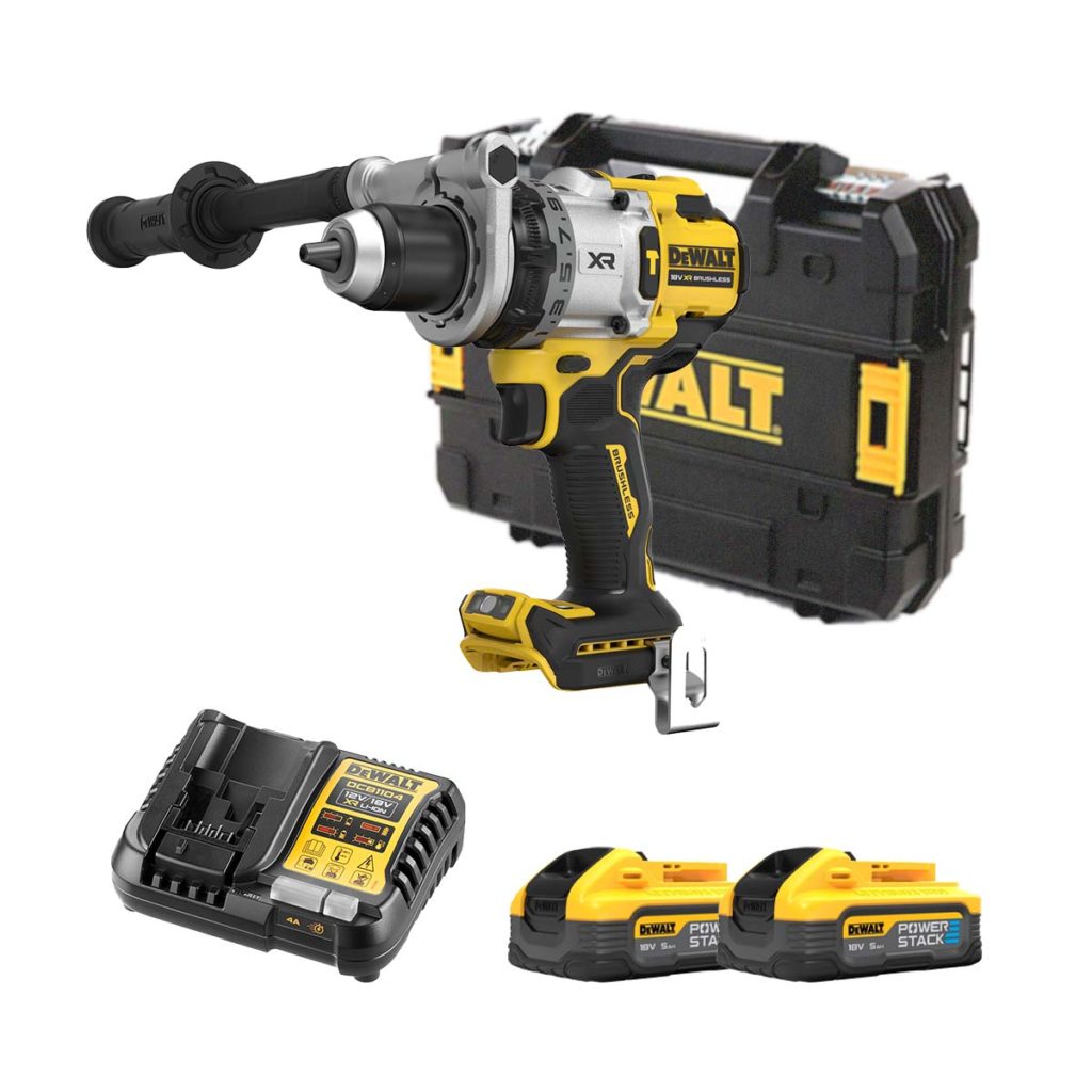 Dewalt DCD1007H2T-QW 18V Akku-Schlagbohrschrauber mit 2x 5 Ah Powerstack Akkus, Ladegerät und Koffer