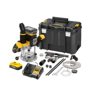 DeWalt 18V Akku-Oberfräse mit 2 5Ah Powerstack Akkus, Ladegerät und Koffer